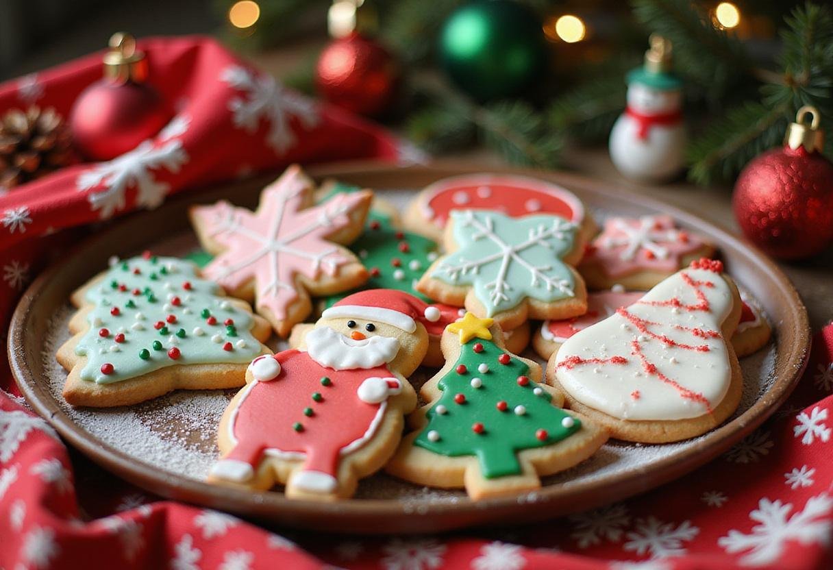 Final presentation of beautifully decorated sugar cookies, showcasing the perfect festive sugar cookie decorating kit for celebrations.