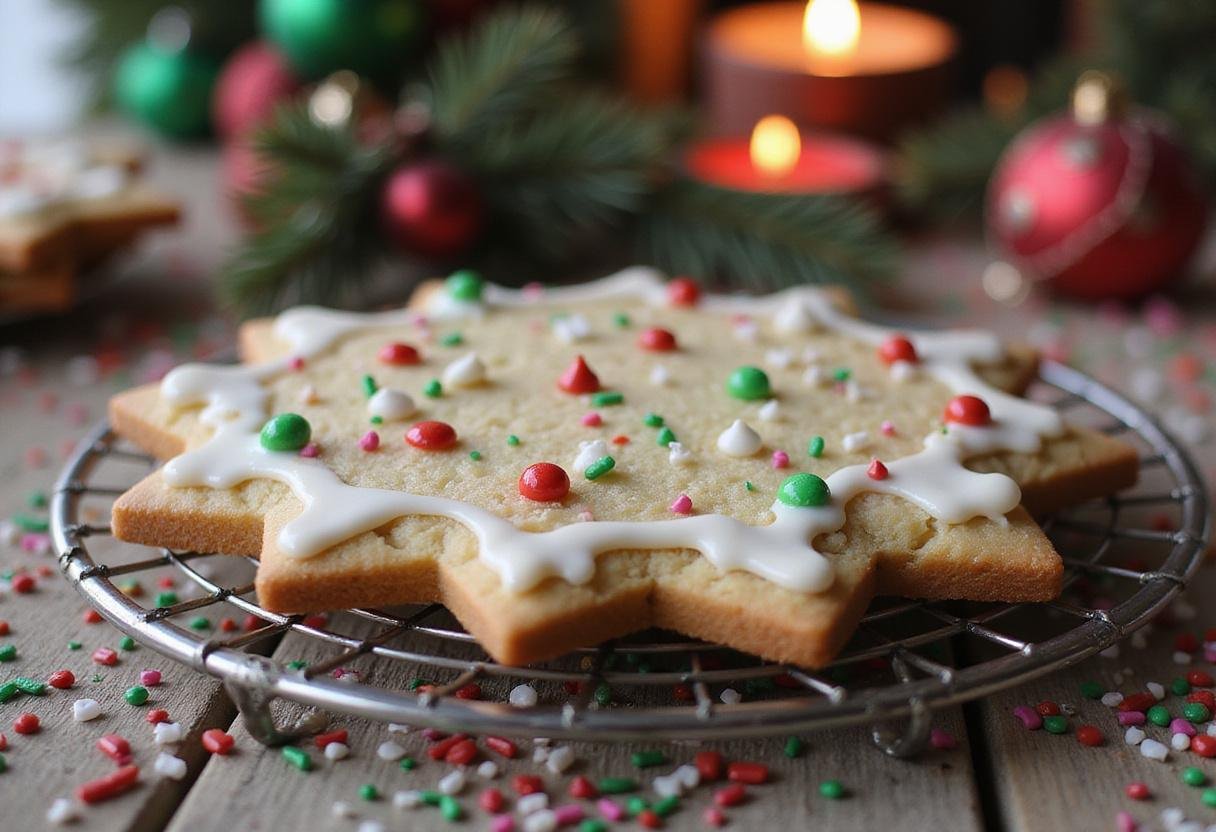Decorating sugar cookies with icing and sprinkles, presenting a joyful scene of cookie creation for holidays.
