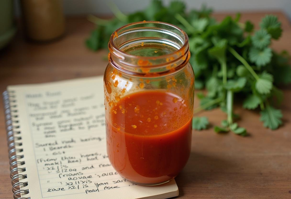 Cooling jar of homemade hot sauce, showcasing the artistry of a hot sauce recipe.