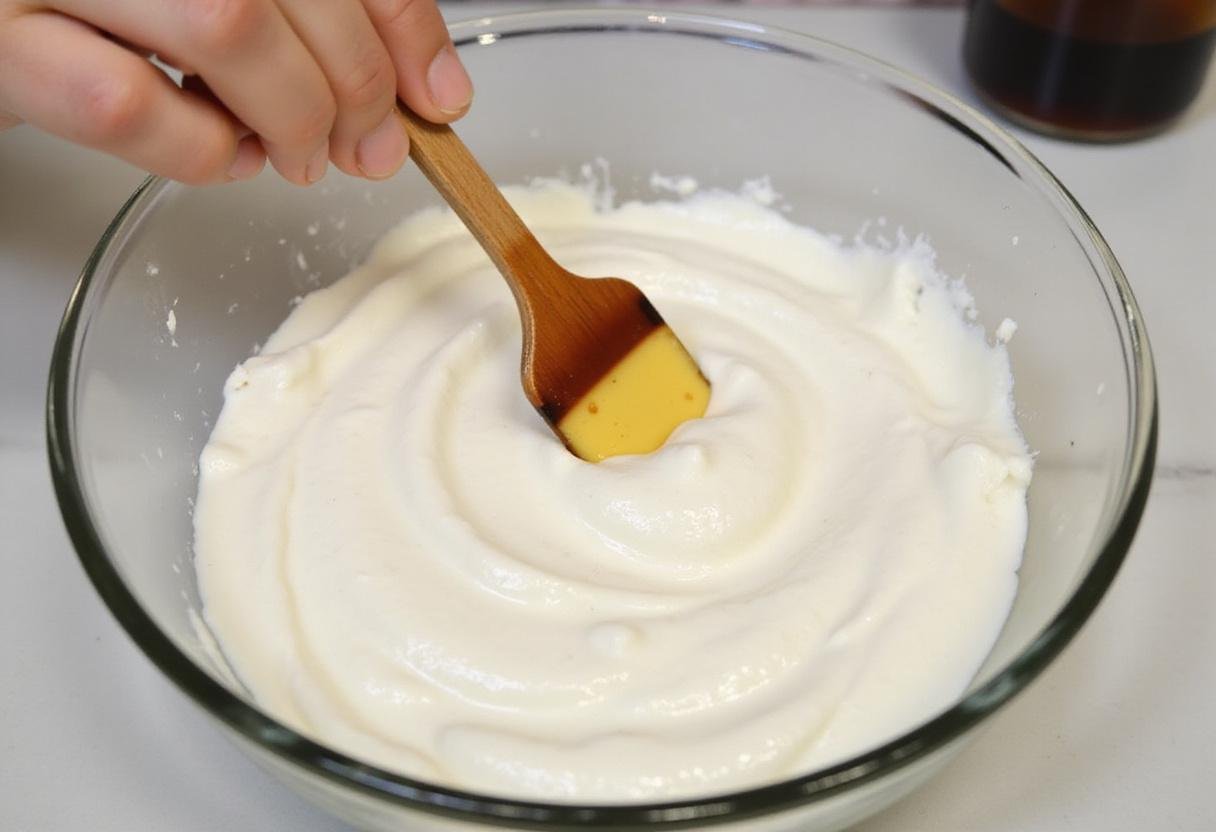 Incorporating vanilla extract into fluffy whipped cream to elevate the flavor in this delightful whipped cream recipe.