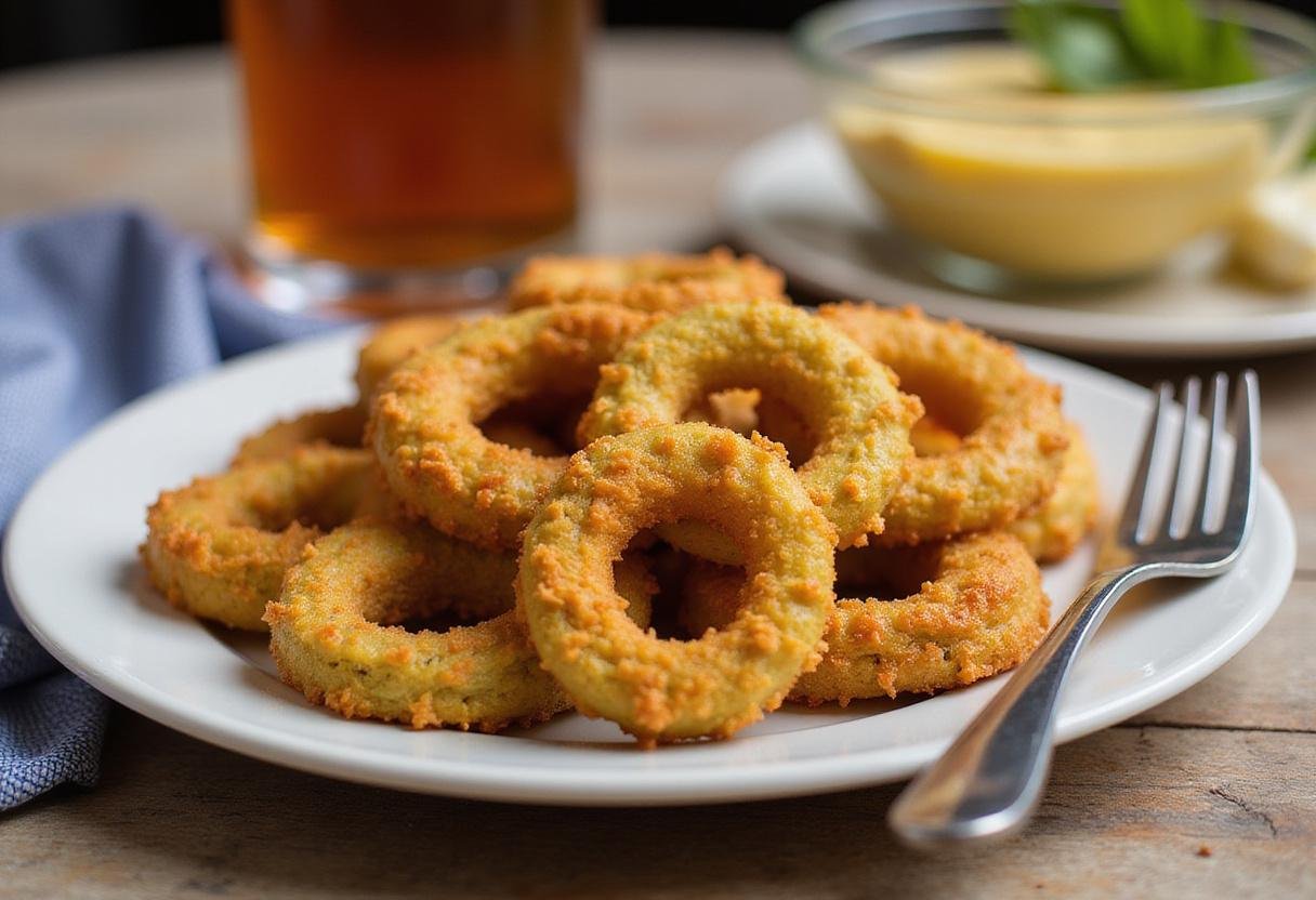 Deliciously crispy banana pepper rings in an attractive display, emphasizing their taste and healthy aspects as a perfect snack or appetizer.