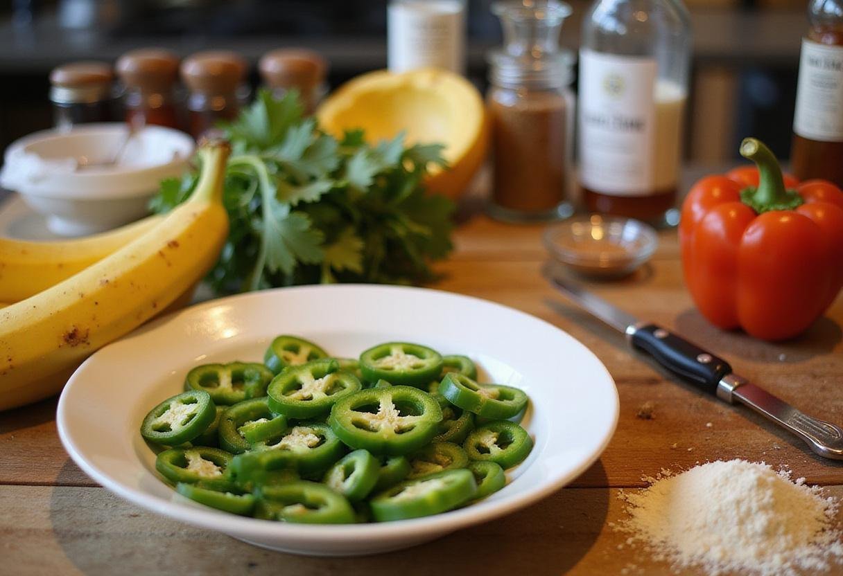 Fresh banana peppers on a kitchen counter, highlighting their health benefits and vibrant colors in preparation for healthy banana pepper rings.