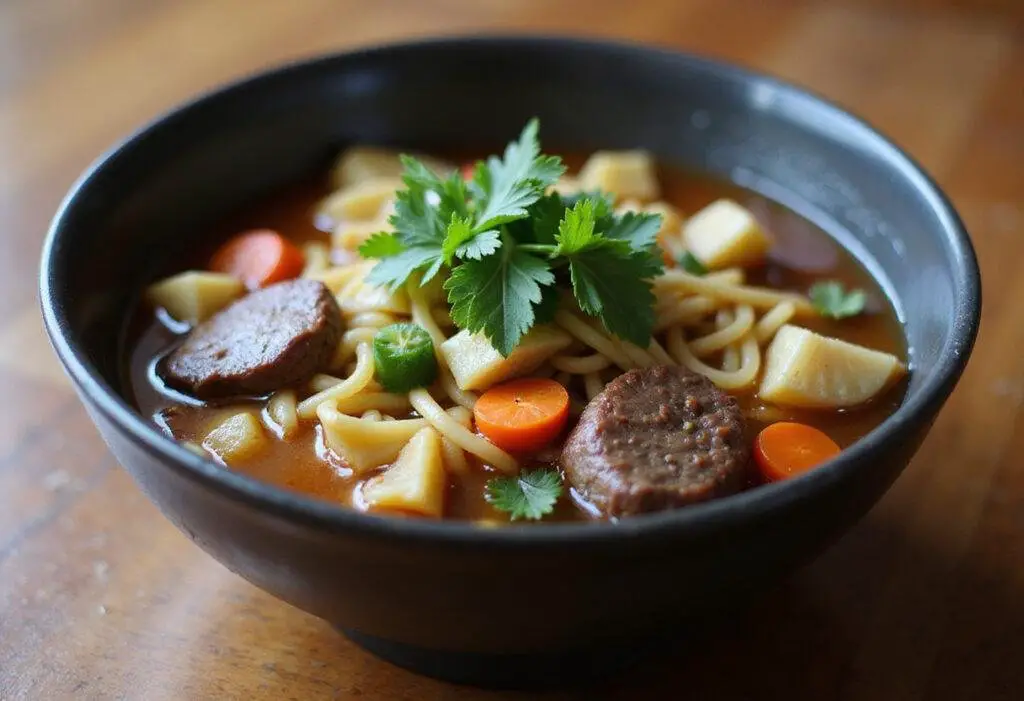 Served Hearty Swanson Beef Broth Bowl, showcasing vibrant ingredients and rich broth for a comforting meal.