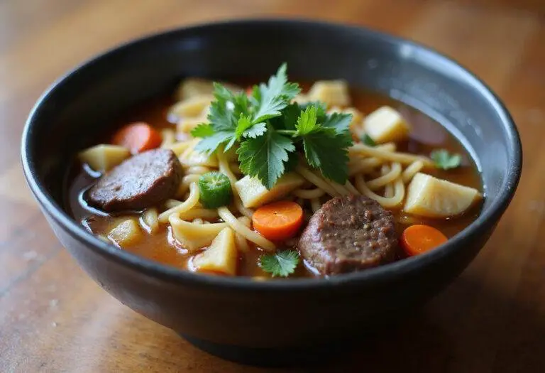 Served Hearty Swanson Beef Broth Bowl, showcasing vibrant ingredients and rich broth for a comforting meal.