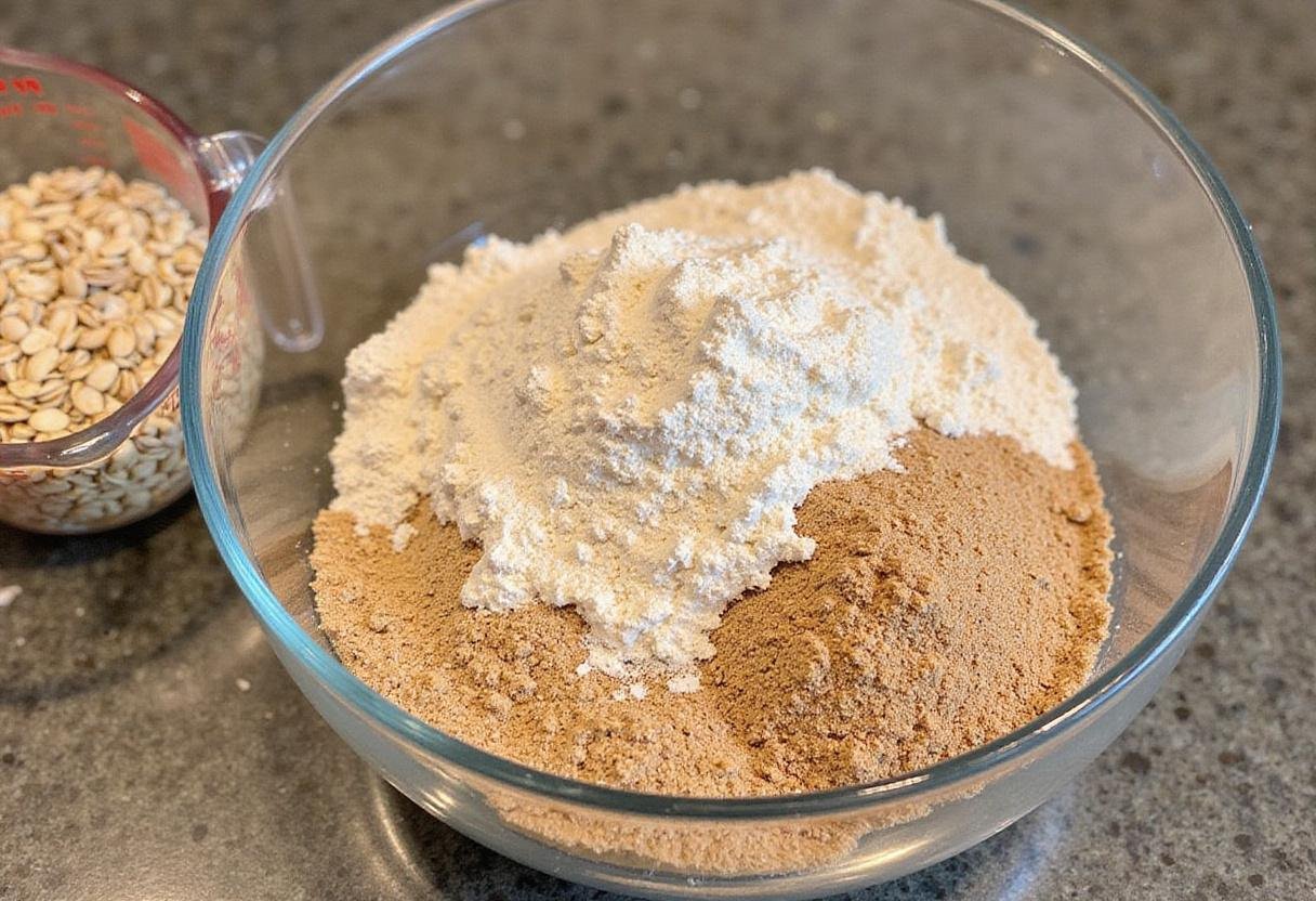 High-fiber bread recipe ingredients including whole wheat flour, oat bran, and flaxseed meal for nutritious fiber-rich bread.