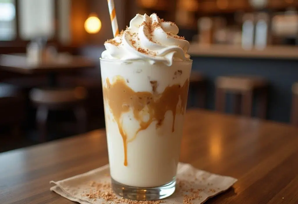 Final presentation of Iced Vanilla Cream Cloud drink, beautifully layered and garnished, perfect for showcasing vanilla cream cold brew.