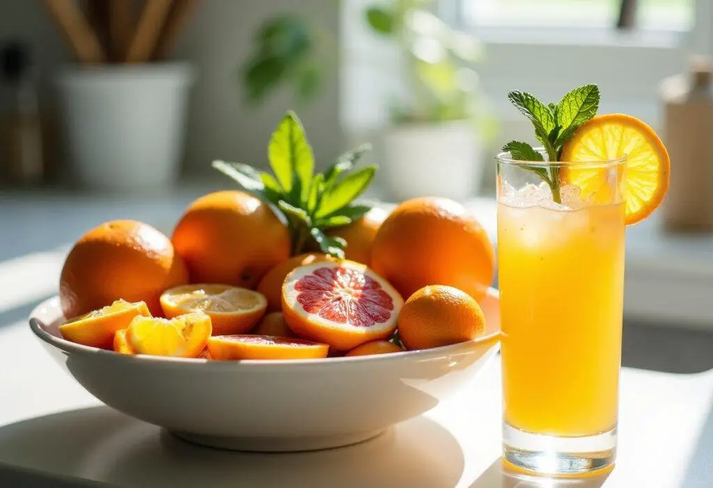 Immune Boosting Citrus Bowl served with fresh citrus juice, perfect for enhancing immunity.