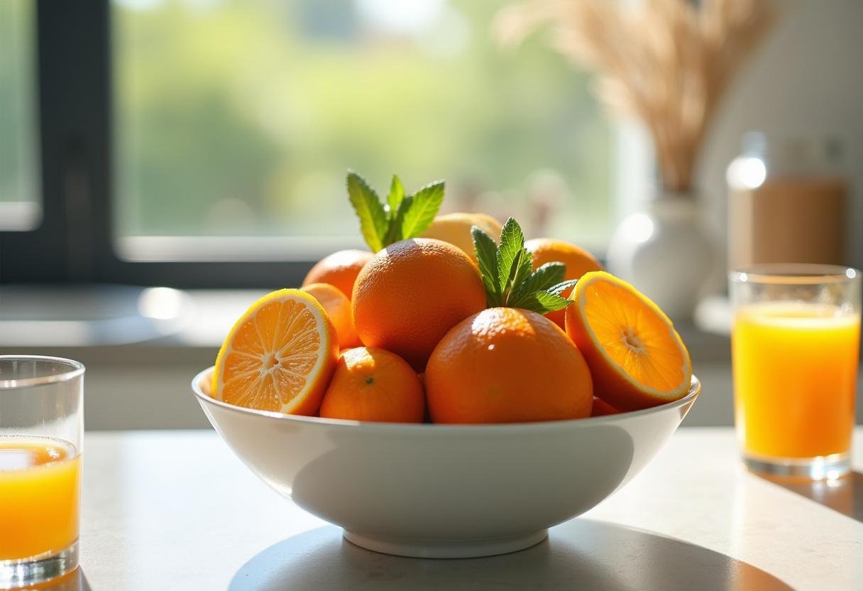 Immune Boosting Citrus Bowl served with fresh citrus juice, perfect for enhancing immunity.