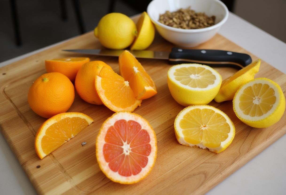 Citrus fruits being cut into wedges for the Immune Boosting Citrus Bowl recipe.