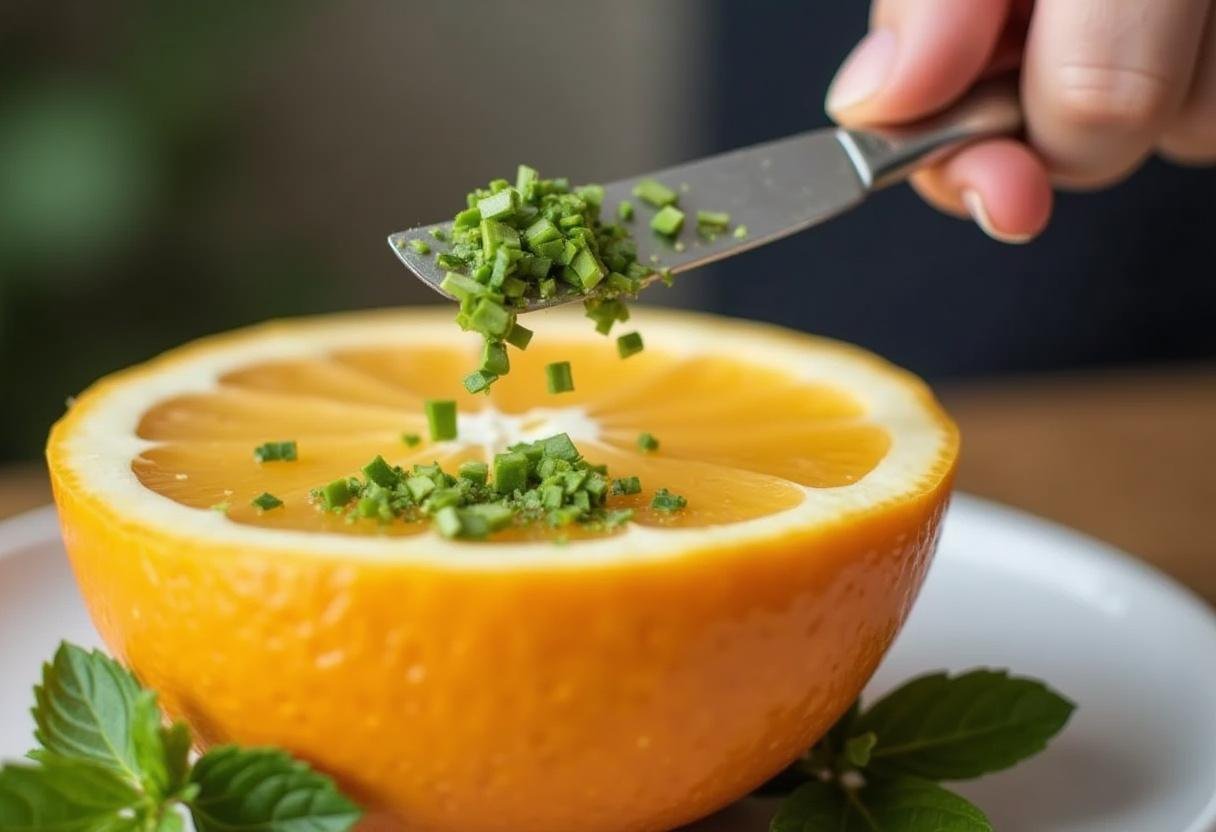 Mint leaves added to the citrus bowl for extra flavor in the Immune Boosting Citrus Bowl recipe.