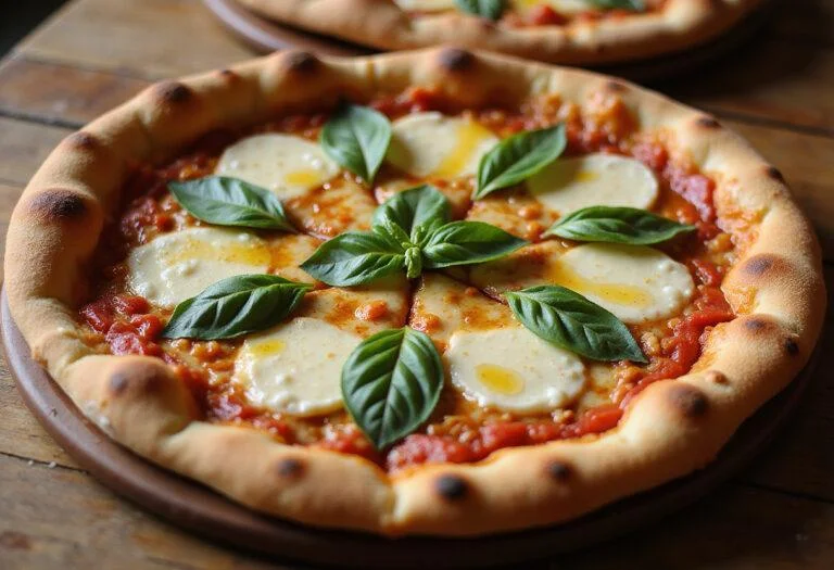 Delicious Imperial Italian pizza feast displayed on a wooden table, showcasing perfect crust, melted cheese, and fresh toppings for a delightful meal.