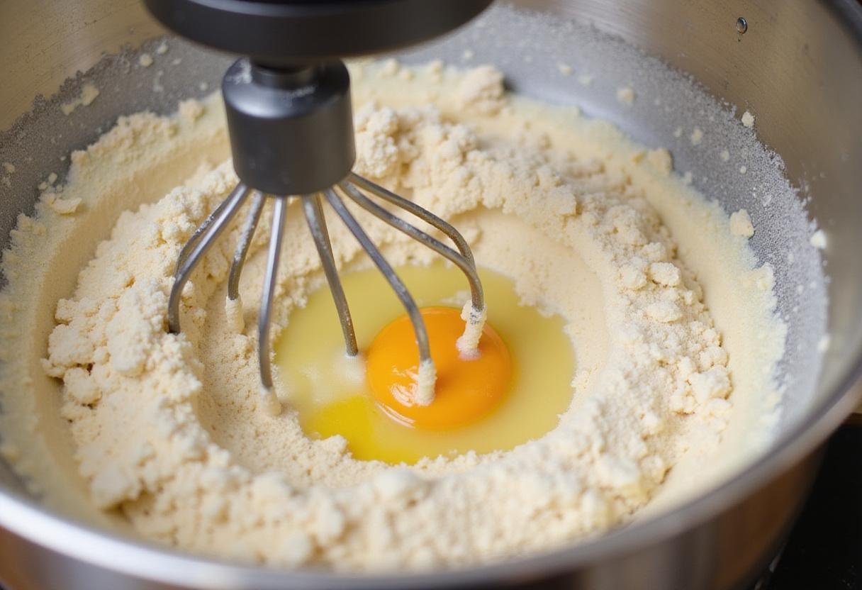 Mixing the batter for the Gas Cake, highlighting the smooth texture of the cake mixture before baking.
