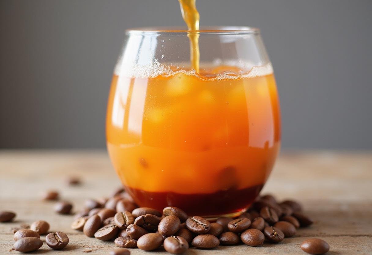 Colorful mixture of orange juice and grenadine being stirred, enhancing the delightful Friday coffee experience.