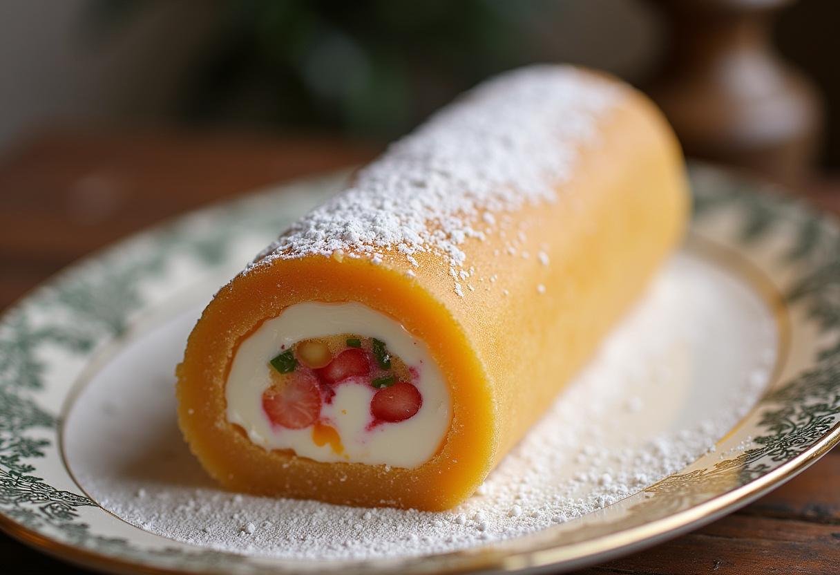 Exquisite jelly roll cincinnati treat, highlighting the delicious filling and powdered sugar topping in a delightful presentation.