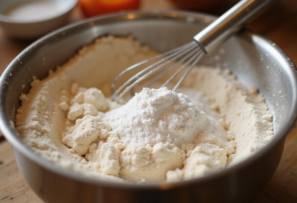 Mixing dry ingredients for jelly roll cincinnati, showcasing the perfect blend of flour and sugar.