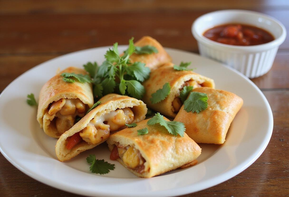 Deliciously plated Jimmy Dean's breakfast burritos, sliced and served with salsa, perfect for breakfast.