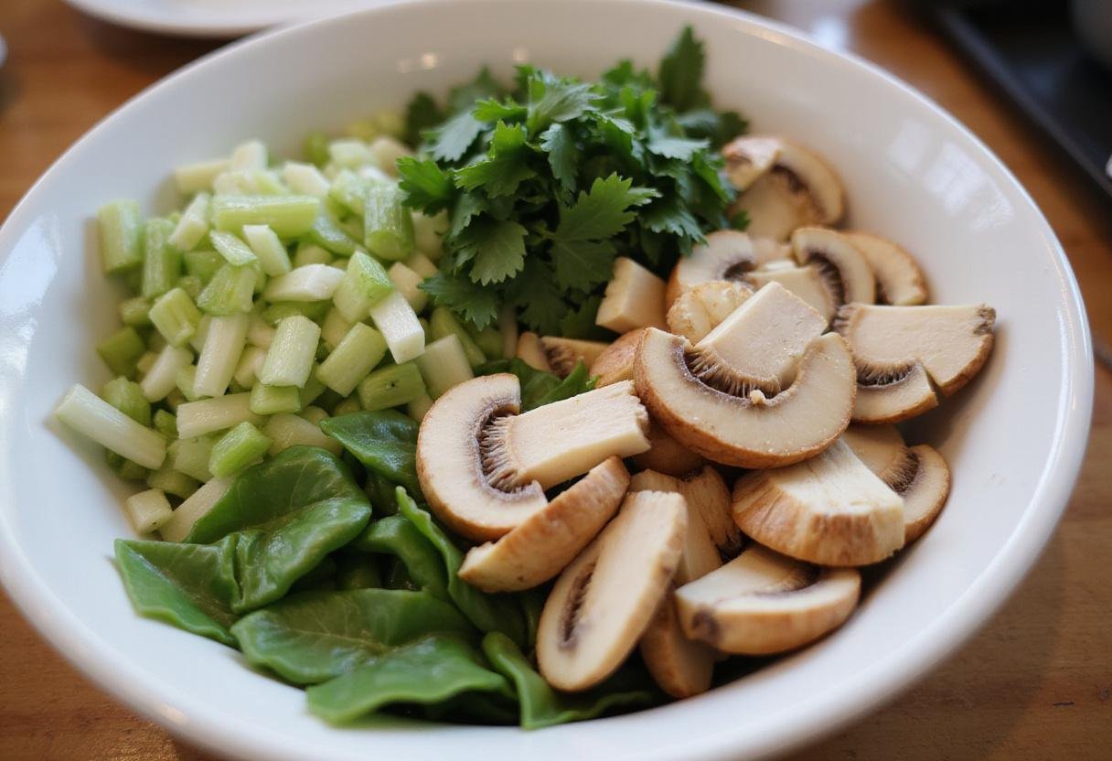Preparing fresh vegetable toppings for KC Craft Ramen's menu, highlighting the vibrant ingredients for a delicious ramen bowl.