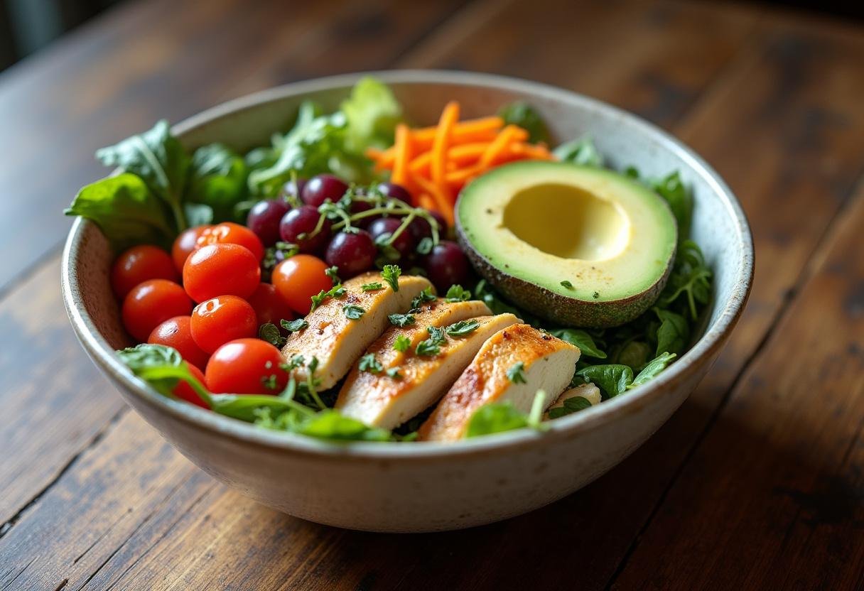 Finished Lean & Green Bowl, a healthy and colorful meal packed with nutrients.