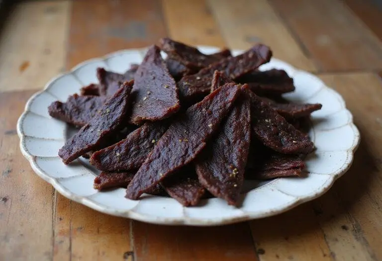 Delicious finished leanest healthy beef jerky, highlighting its rich flavor and perfect texture for the healthiest beef jerky snacking.