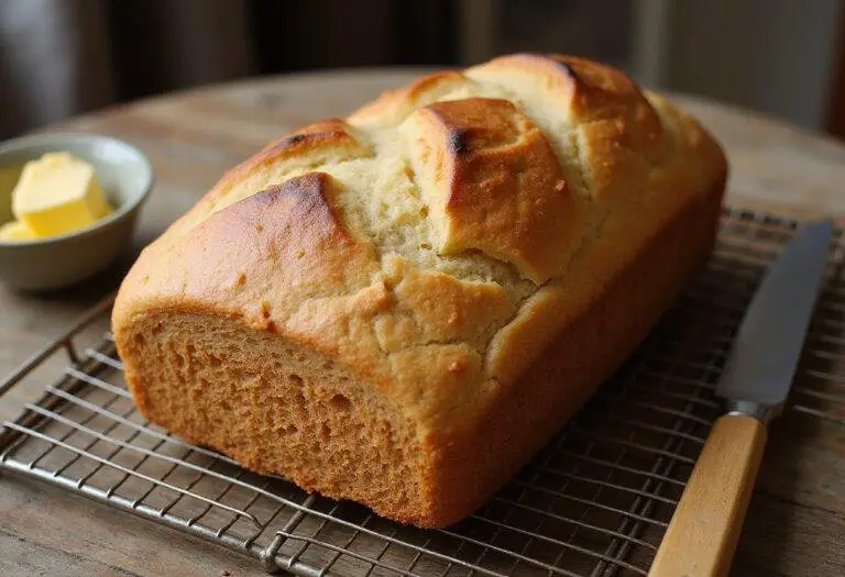 Freshly baked light rye bread loaf cooling, showcasing its texture and crust, ideal for a healthy meal with low rye bread calories.