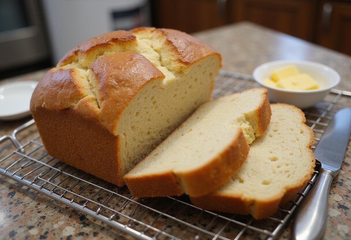 Freshly baked light rye bread loaf cooling, showcasing its texture and crust, ideal for a healthy meal with low rye bread calories.