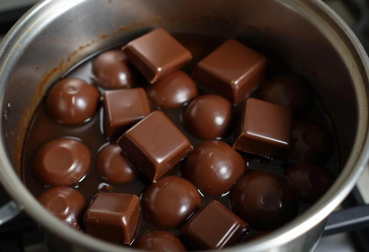 melting dark and milk chocolate for luxurious gold wrapped chocolates
