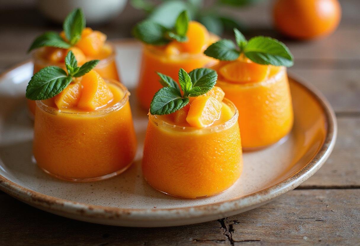 Final presentation of mandarin orange cups, showcasing stylishly arranged fruit in cups, perfect for a refreshing dessert or snack.