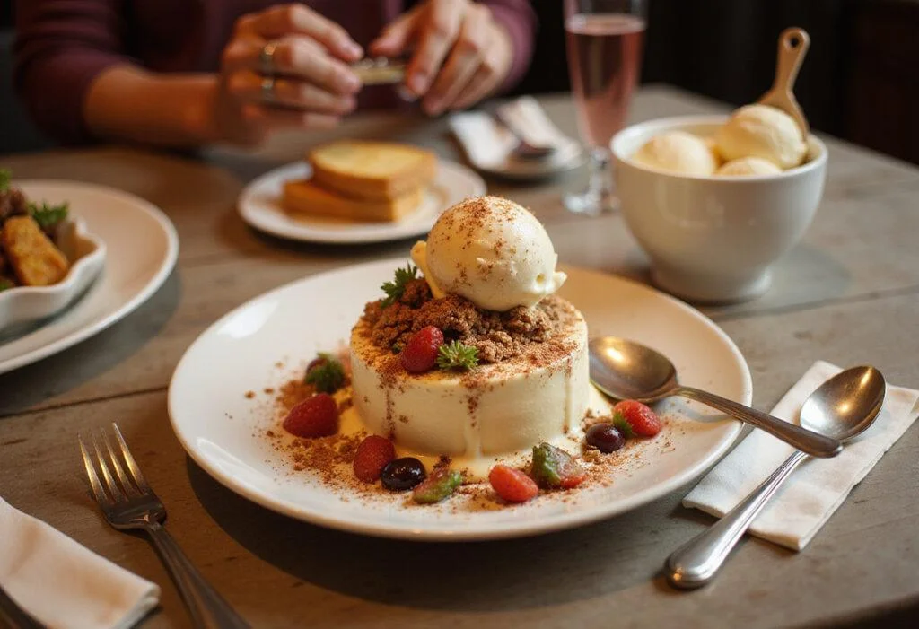 A stunning display of a melted ice cream dream dessert, showcasing its deliciousness and inviting viewers to indulge in this delightful treat.