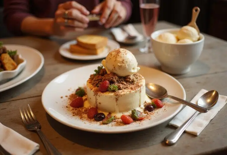 A stunning display of a melted ice cream dream dessert, showcasing its deliciousness and inviting viewers to indulge in this delightful treat.