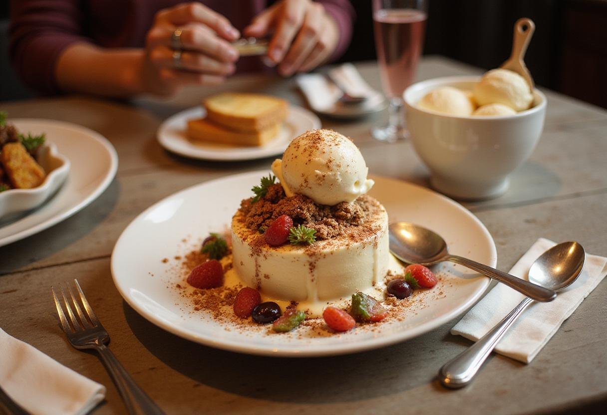 A stunning display of a melted ice cream dream dessert, showcasing its deliciousness and inviting viewers to indulge in this delightful treat.