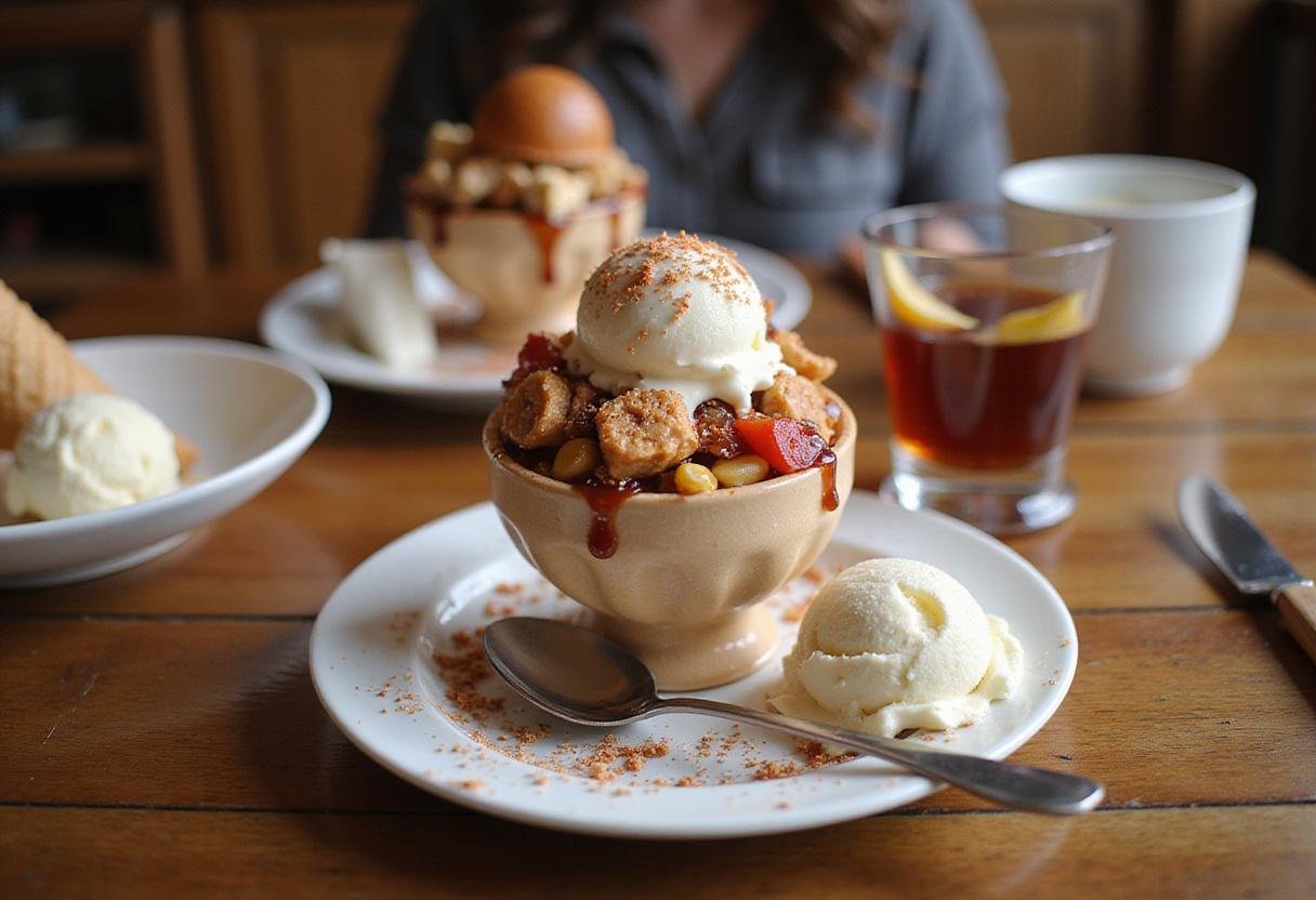 A stunning display of a melted ice cream dream dessert, showcasing its deliciousness and inviting viewers to indulge in this delightful treat.