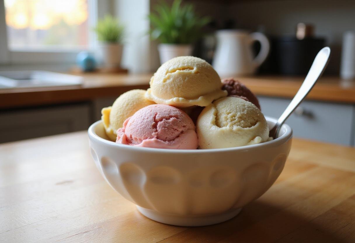 Melted ice cream mixed with various flavors in a bowl, showcasing a delicious melted ice cream dream.