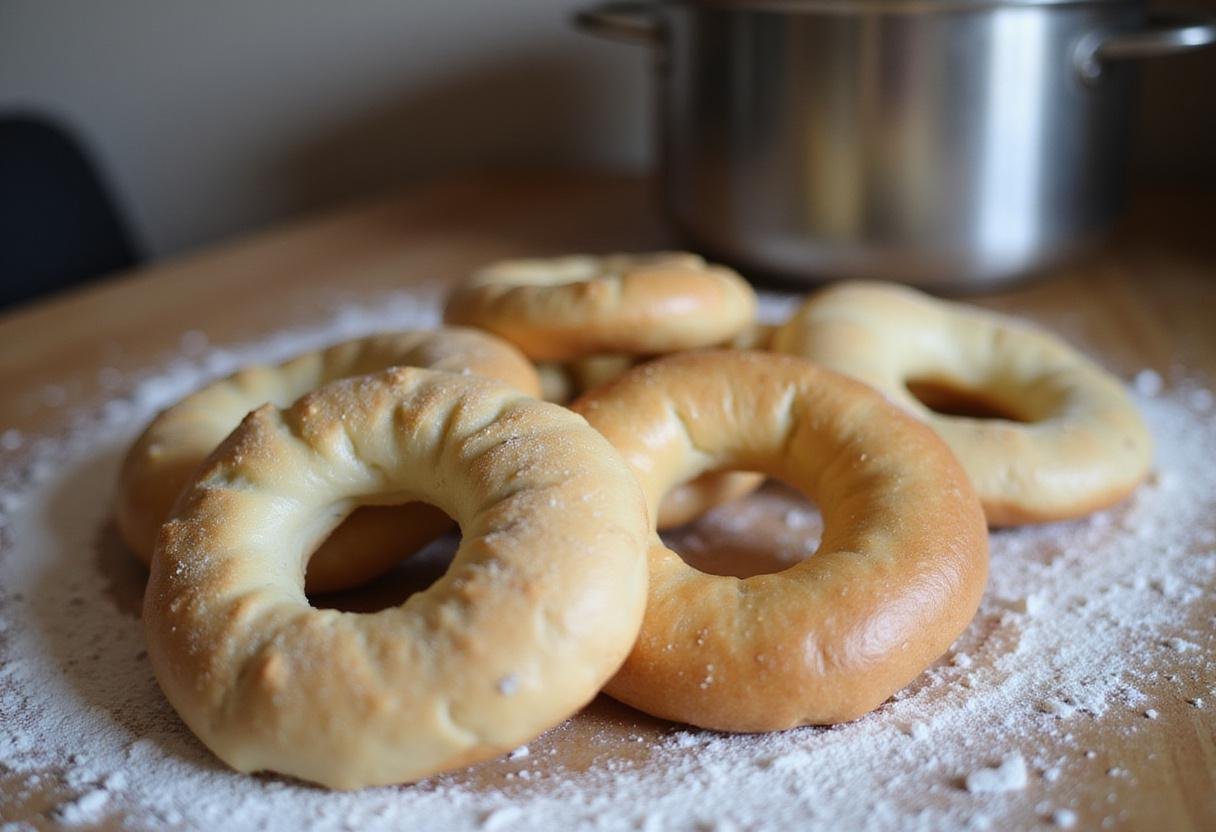 Shaping Mike's bagels Washington Heights style, with precooked bagels resting for a perfect rise.
