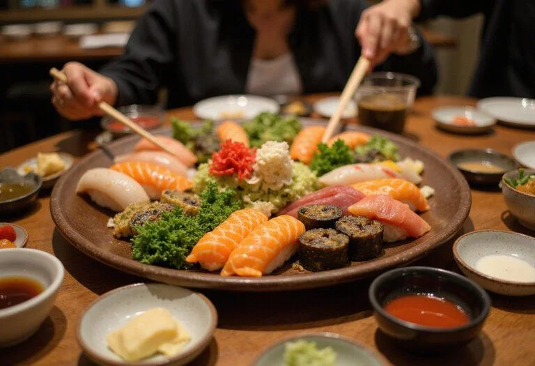 Final presentation of Mr. Sushi's deluxe menu, an inviting sushi platter ready for enjoyment, showcasing culinary artistry.