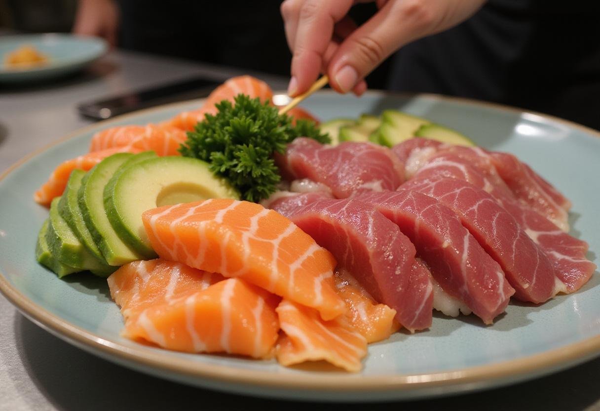 Slicing fresh fish for Mr. Sushi's deluxe menu, highlighting the ingredients that create exceptional sushi.