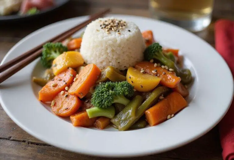 Deliciously plated ninja combi meal featuring vibrant stir-fried vegetables and rice, showcasing the artistry of ninja combi recipes.