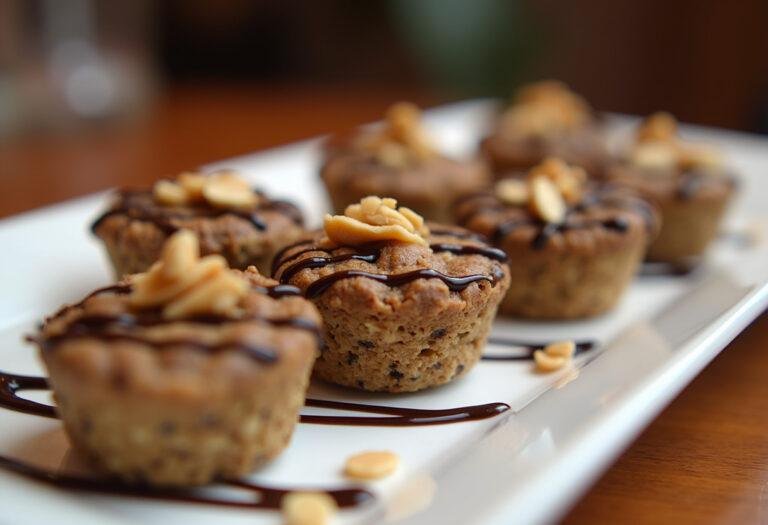 Delicious no bake peanut butter oat cups beautifully displayed on a platter, drizzled with chocolate, perfect for any healthy snack lover.