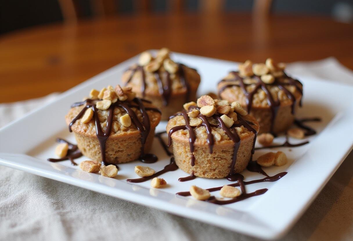 Delicious no bake peanut butter oat cups beautifully displayed on a platter, drizzled with chocolate, perfect for any healthy snack lover.