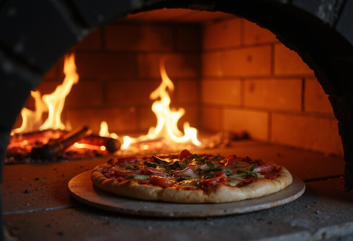 Baking North's Best Pizza in a traditional outdoor pizza oven, capturing the excitement of fresh pizza being cooked.