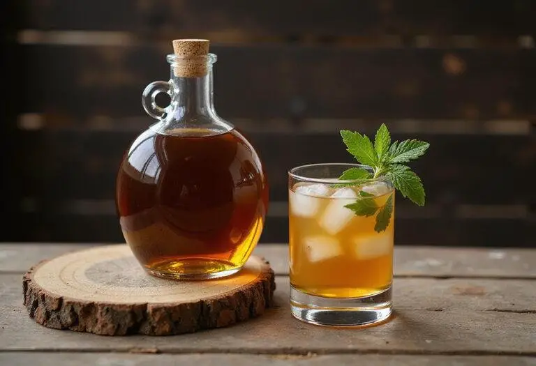 Final presentation of homemade orgeat syrup, showcasing the delightful almond syrup ready for cocktails.