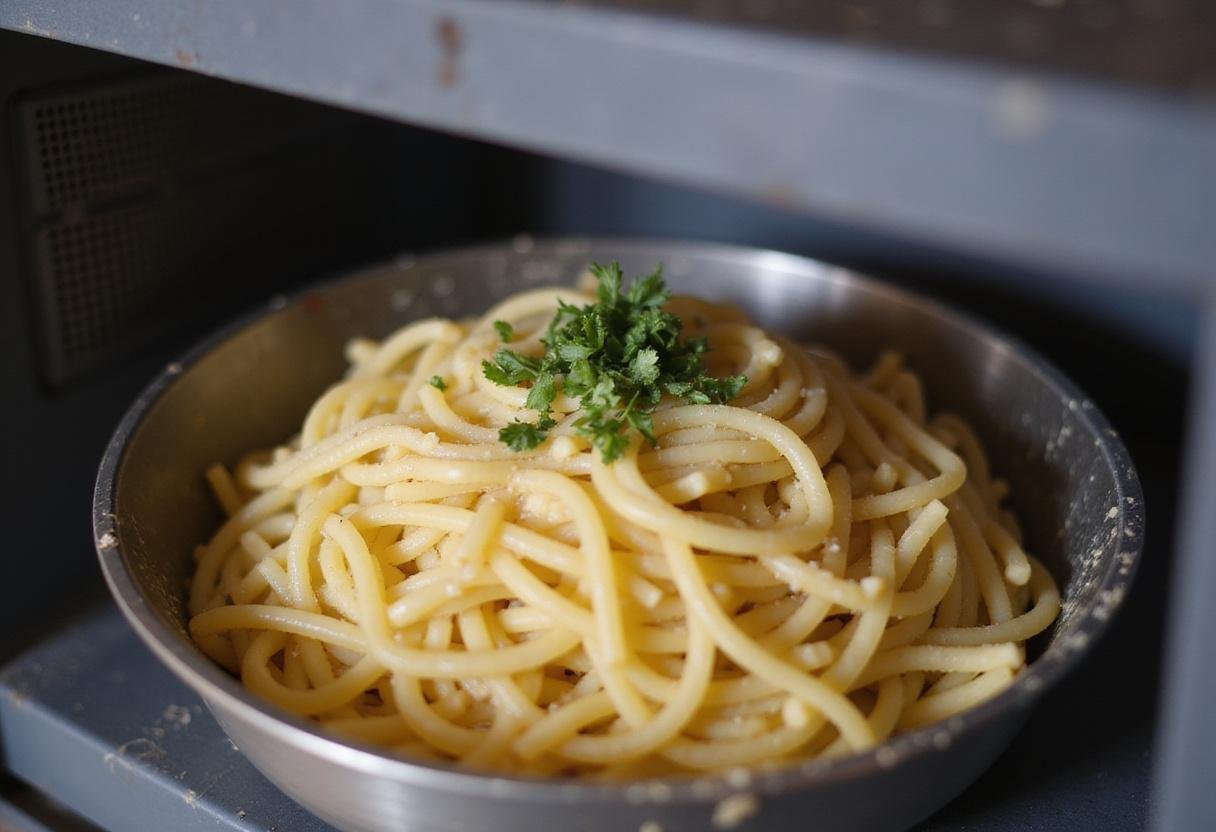 freshly cooked pasta ready to serve, displaying the benefits of using a pasta microwave cooker for quick meals.