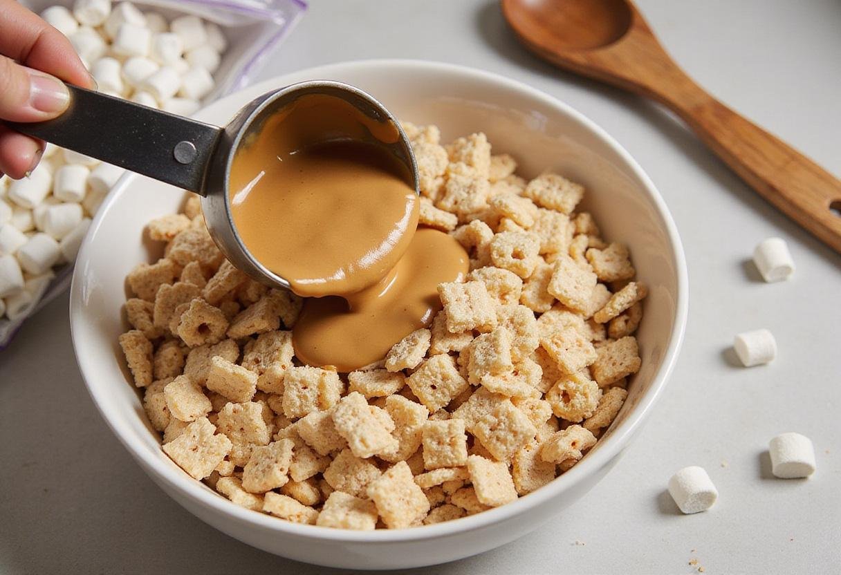 Delicious peanut butter rice krispie balls ingredients including rice cereal and creamy peanut butter, perfect for making rice krispie peanut butter balls.