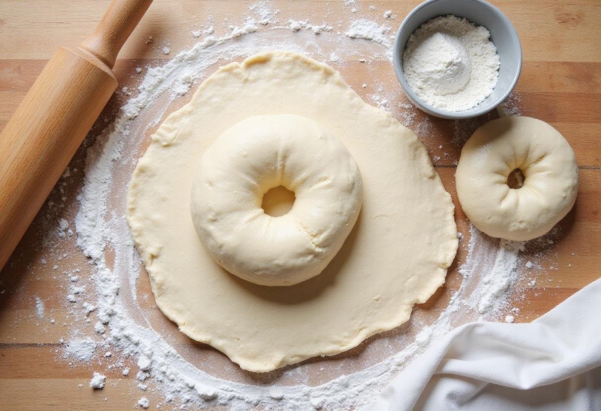 Kneading gluten-free bagel dough on a floured surface, highlighting the texture and process of making a healthy gluten-free bagel.