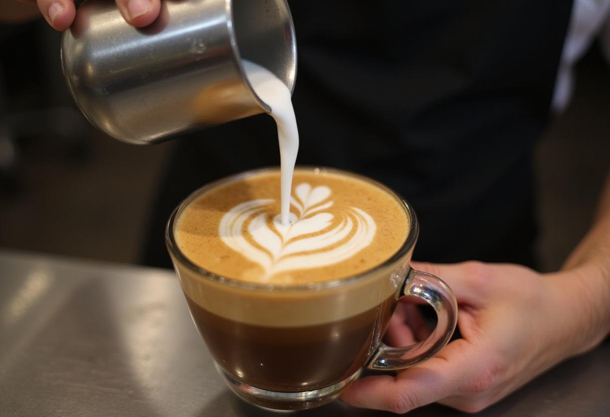 Creating a creamy coffee masterpiece at Philz's coffee, emphasizing the rich flavors and textures unique to the philz coffee franchise.