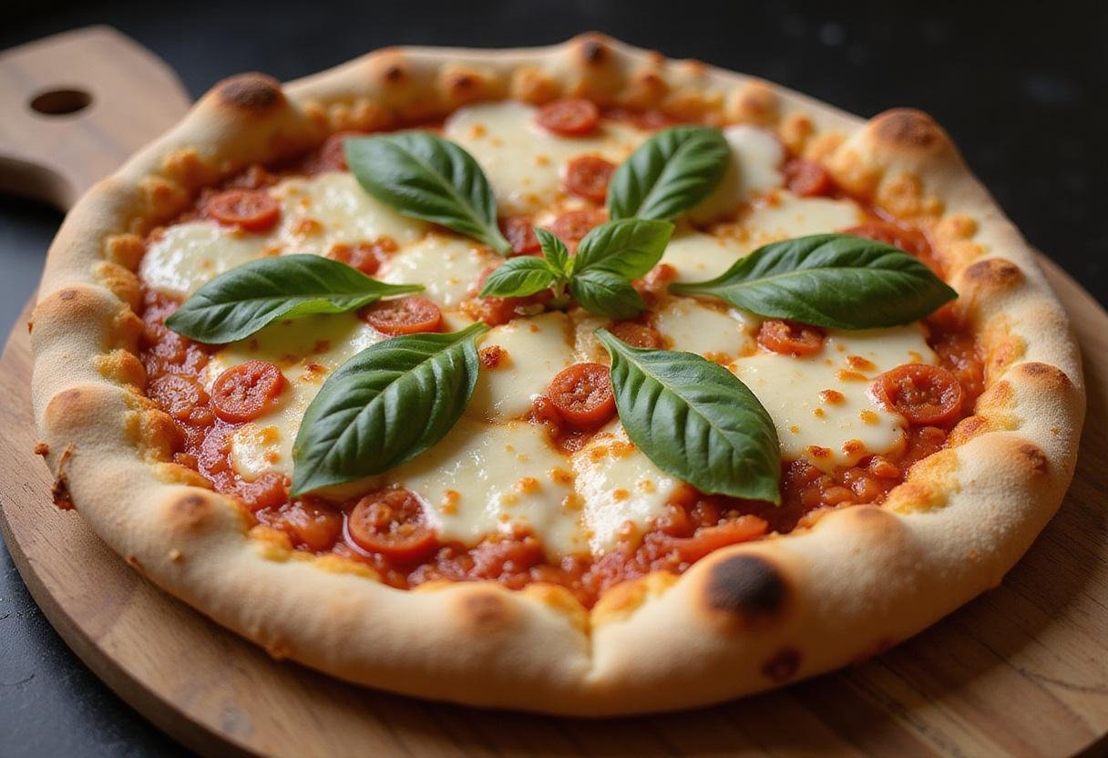Delicious Pizza Jerk's Best: Gorgeous pizza presentation with bubbling cheese and vibrant toppings, perfectly baked and ready for enjoyment in a cozy dining setting.