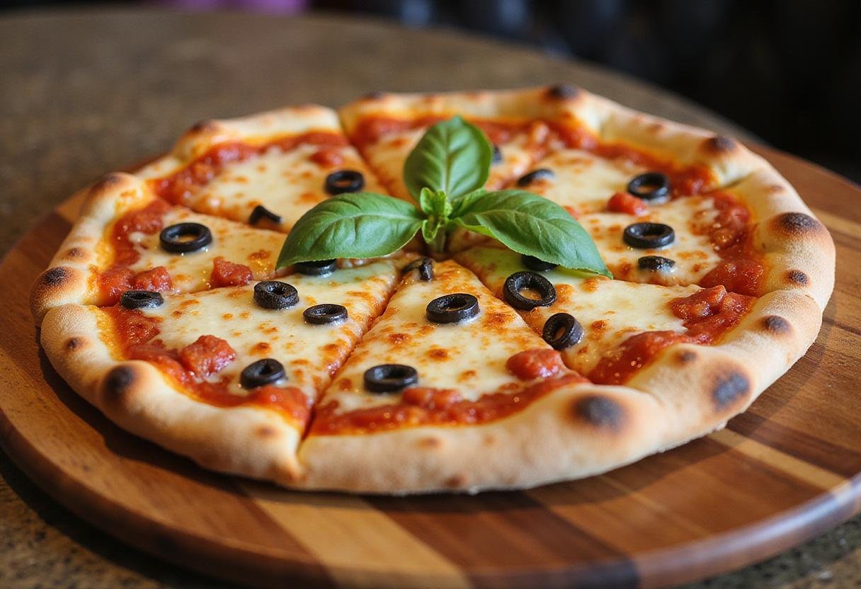 Delicious Pizza Jerk's Best: Gorgeous pizza presentation with bubbling cheese and vibrant toppings, perfectly baked and ready for enjoyment in a cozy dining setting.