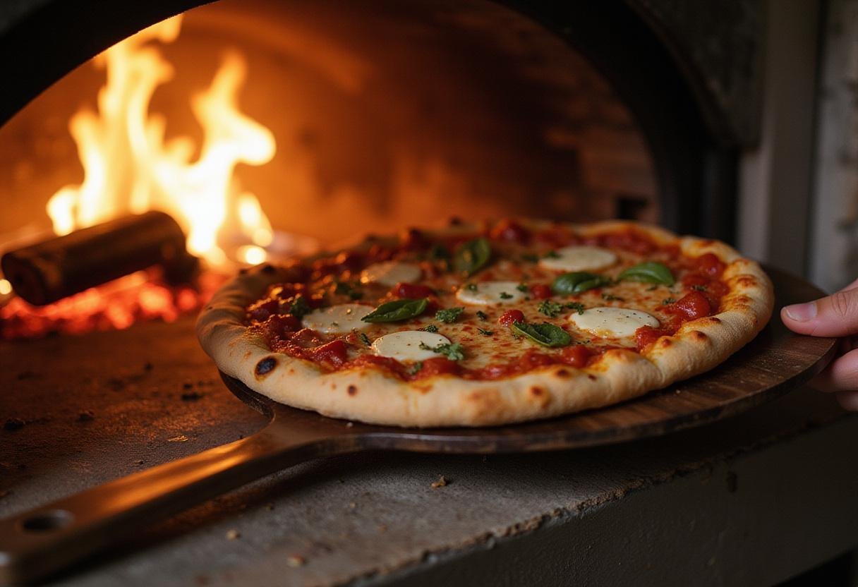 Baking Pizza Jerk's Best: Chef placing the ready-to-bake pizza into a hot oven, ensuring a crispy crust and delightful aroma for a perfect homemade pizza experience.