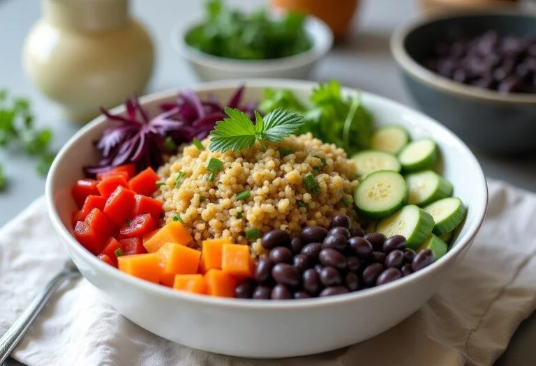 Completed Plant Based Protein Bowl, healthy and delicious meal ready to be enjoyed.