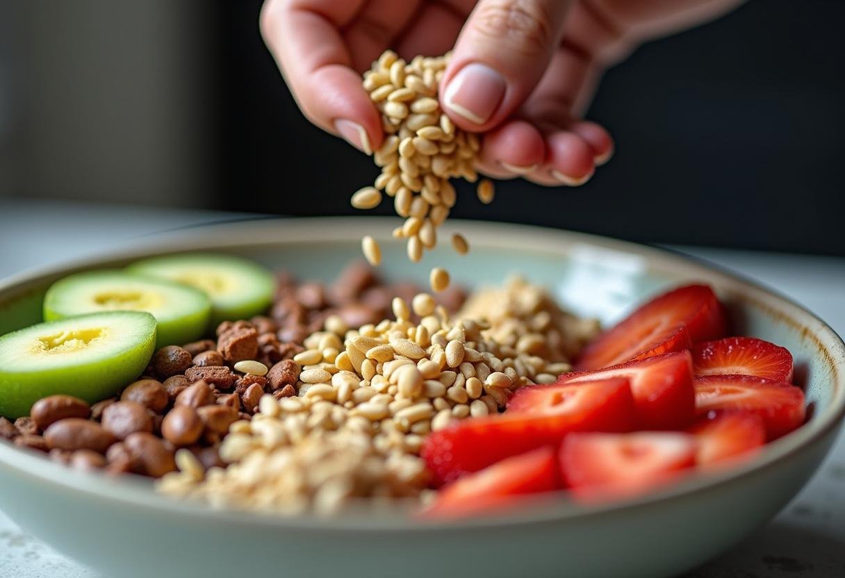 Seeds and nuts added to elevate the Plant Based Protein Bowl's texture and taste.