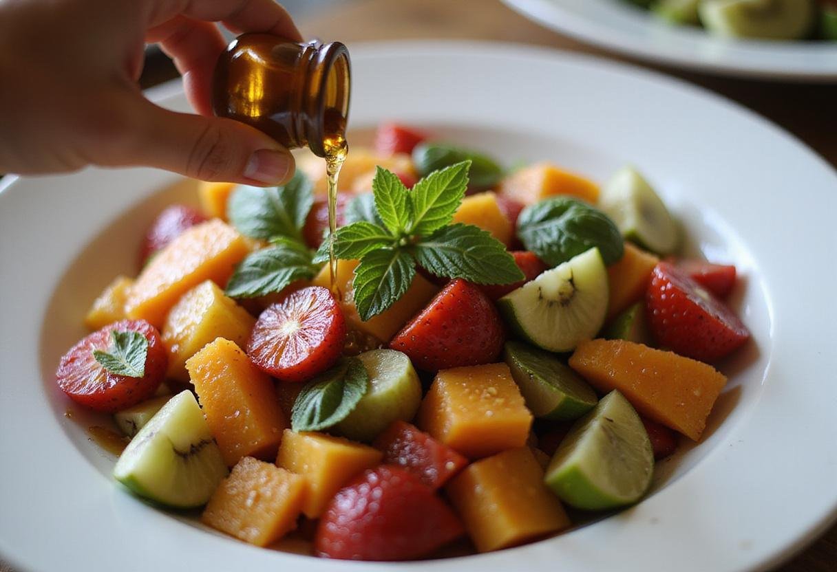Honey and mint added to a colorful fruit salad, elevating the flavor and look of this refreshing fruit salad recipe.